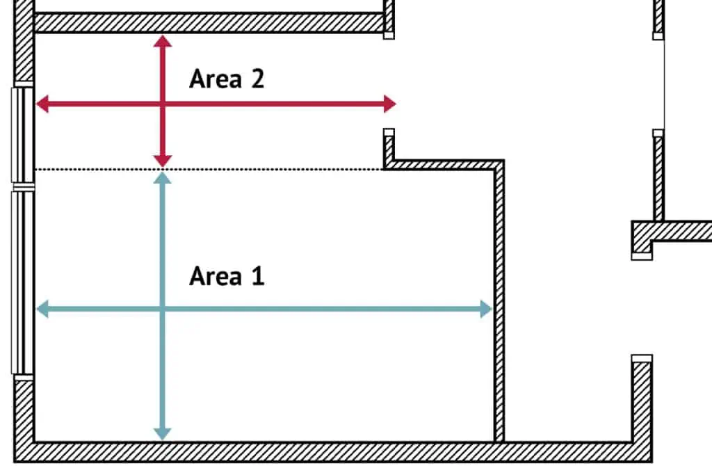 When measuring odd shaped rooms, split the area up into smaller squares or rectangles