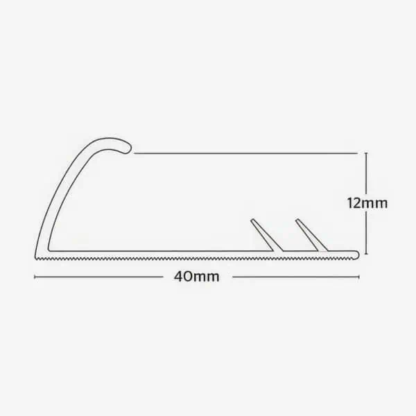 Metal Carpet to Vinyl Door Threshold Strip with Single Edge in Brushed Steel Nickel - width and height profile