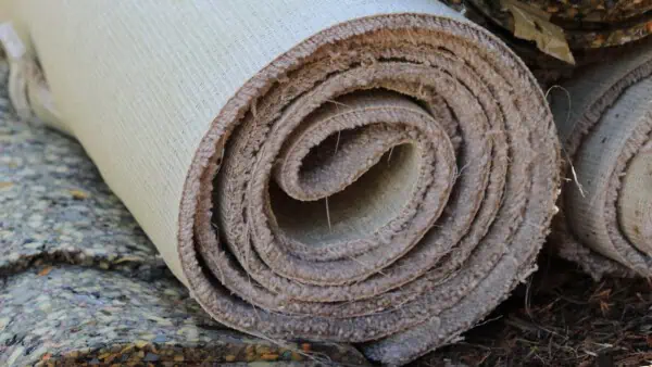 Old carpet roll thrown out on street