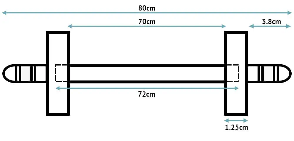 Jubilee Stair Rod key measurements - for carpet runners up to 70cm wide